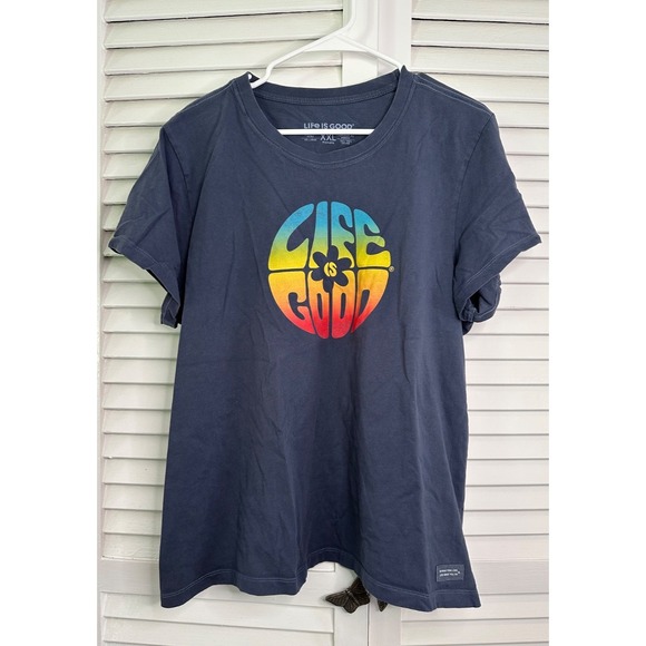 Life Is Good Tops - Life Is Good Women's Size XXL Navy Rainbow Ombre Logo SS Crusher Tee T-Shirt
